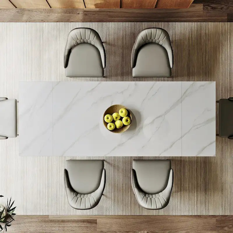 Ensemble de salle à manger extensible 9 pièces, rectangulaire, en pierre frittée avec pieds croisés et 8 chaises