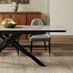 Ensemble de salle à manger extensible 9 pièces, rectangulaire, en pierre frittée avec pieds croisés et 8 chaises