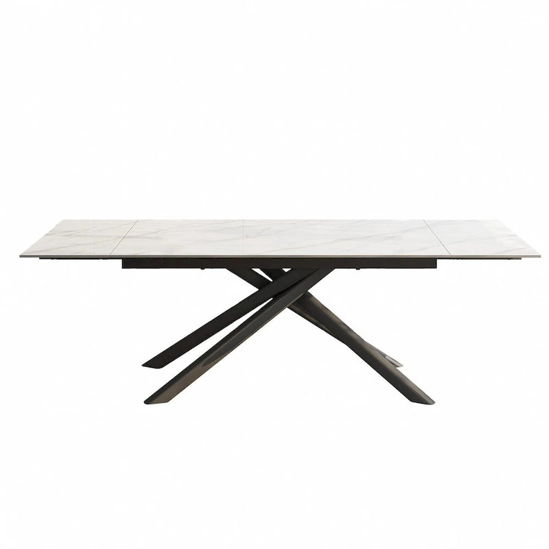 Ensemble de salle à manger extensible 9 pièces, rectangulaire, en pierre frittée avec pieds croisés et 8 chaises