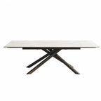 Ensemble de salle à manger extensible 9 pièces, rectangulaire, en pierre frittée avec pieds croisés et 8 chaises