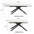 Ensemble de salle à manger extensible 9 pièces, rectangulaire, en pierre frittée avec pieds croisés et 8 chaises