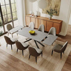 Ensemble de salle à manger extensible 9 pièces, rectangulaire, en pierre frittée avec pieds croisés et 8 chaises
