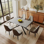 Ensemble de salle à manger extensible 9 pièces, rectangulaire, en pierre frittée avec pieds croisés et 8 chaises
