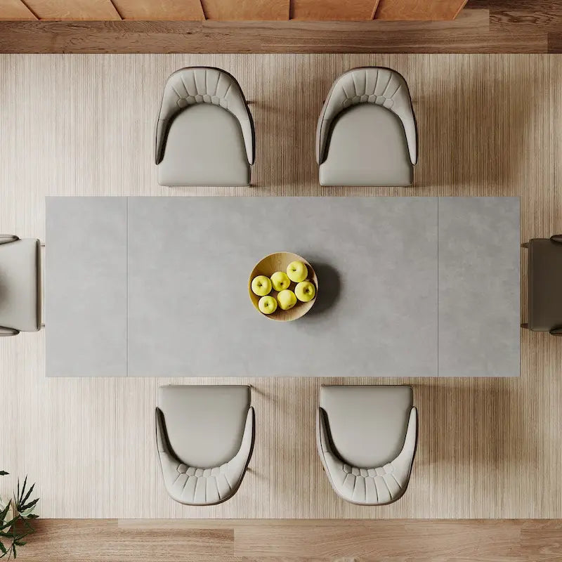 Ensemble de salle à manger extensible 9 pièces, rectangulaire, en pierre frittée avec pieds croisés et 8 chaises