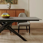 Ensemble de salle à manger extensible 9 pièces, rectangulaire, en pierre frittée avec pieds croisés et 8 chaises