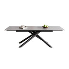 Ensemble de salle à manger extensible 9 pièces, rectangulaire, en pierre frittée avec pieds croisés et 8 chaises