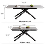 Ensemble de salle à manger extensible 9 pièces, rectangulaire, en pierre frittée avec pieds croisés et 8 chaises