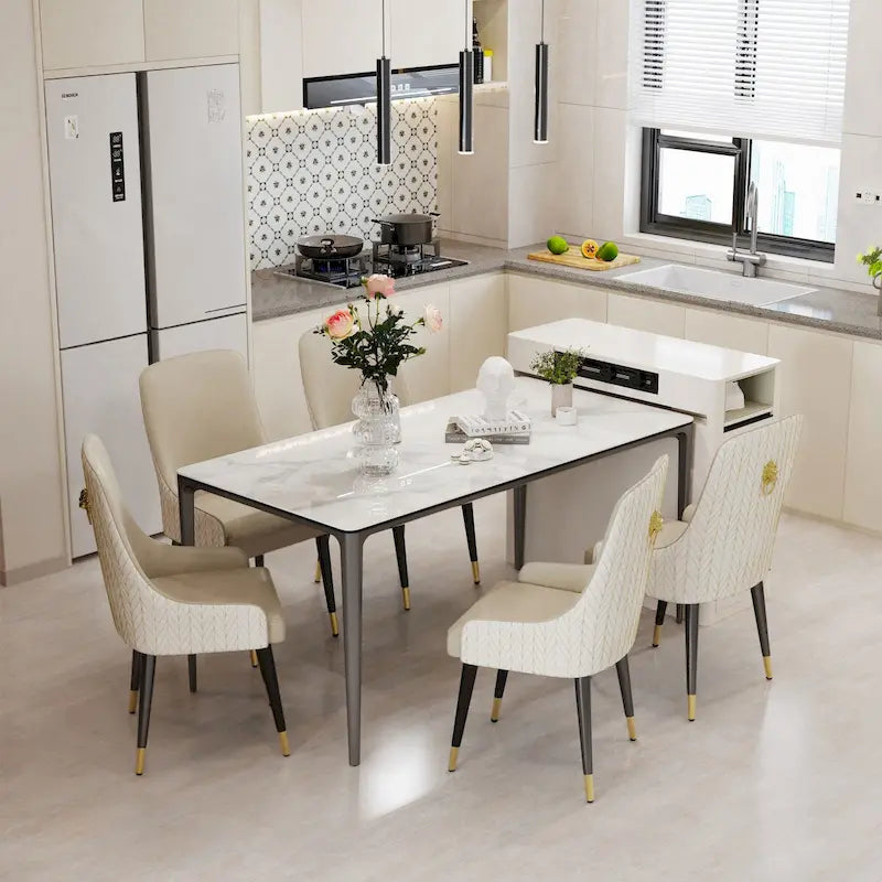Table de salle à manger rectangulaire de luxe en marbre italien, plateau en pierre frittée - 157 x 29 x 30 cm