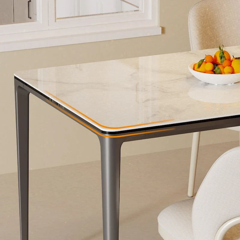 Table de salle à manger rectangulaire de luxe en marbre italien, plateau en pierre frittée - 157 x 29 x 30 cm