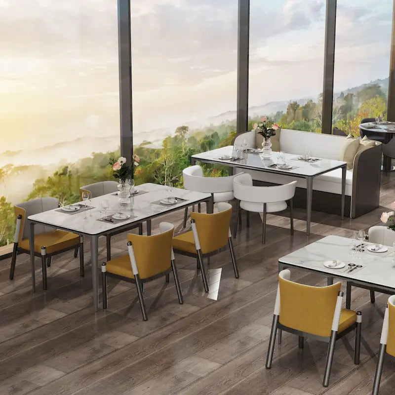 Table de salle à manger rectangulaire de luxe en marbre italien, plateau en pierre frittée - 157 x 29 x 30 cm