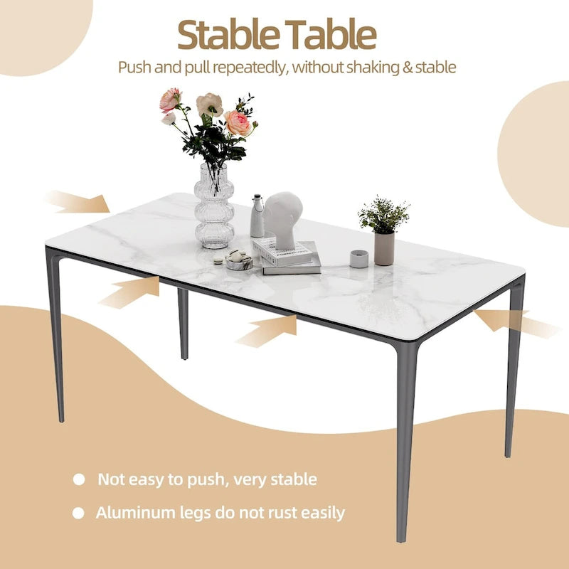Table de salle à manger rectangulaire de luxe en marbre italien, plateau en pierre frittée - 157 x 29 x 30 cm