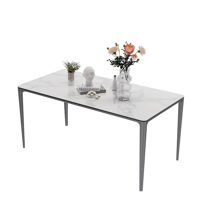 Table de salle à manger rectangulaire de luxe en marbre italien, plateau en pierre frittée - 157 x 29 x 30 cm