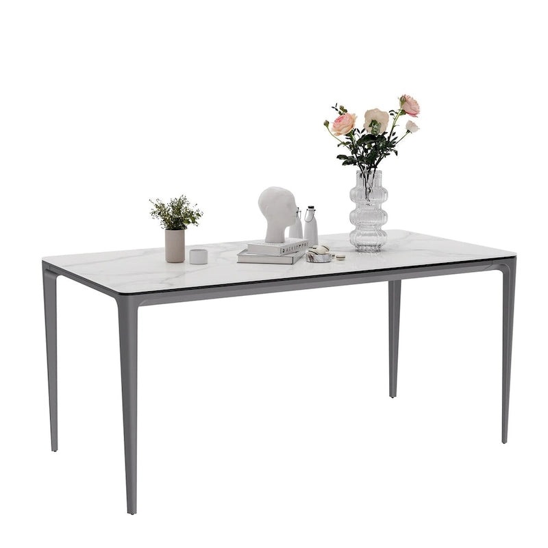 Table de salle à manger rectangulaire de luxe en marbre italien, plateau en pierre frittée - 157 x 29 x 30 cm