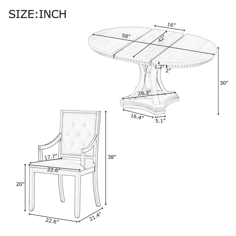 Ensemble de salle à manger rétro Nestfair 5 pièces avec 4 chaises et table extensible