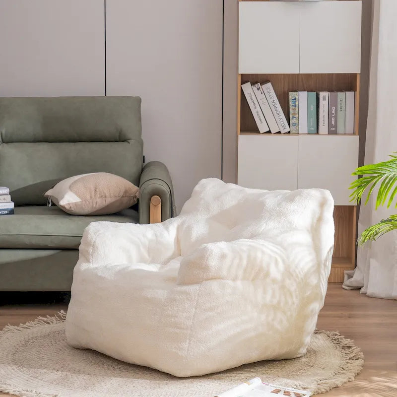 Pouf Mieres en fausse fourrure, canapé de sol pour salon, canapé relax pour chambre