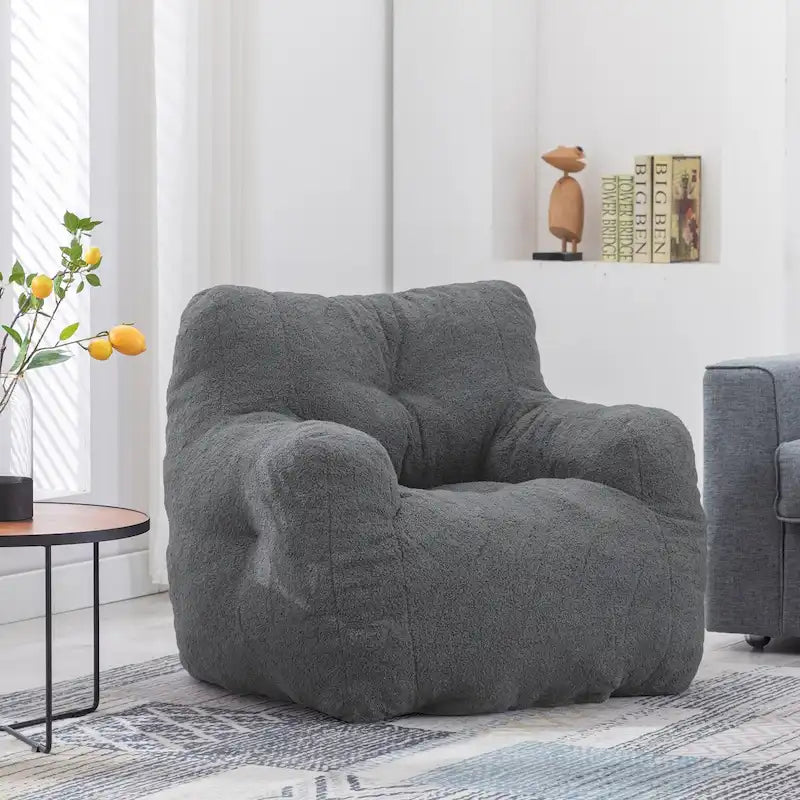 Pouf Mieres en fausse fourrure, canapé de sol pour salon, canapé relax pour chambre