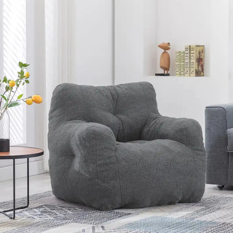 Pouf Mieres en fausse fourrure, canapé de sol pour salon, canapé relax pour chambre