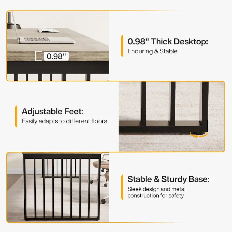 Bureau d'ordinateur 2 places 78,7 pouces, bureau de direction en bois pour bureau à domicile