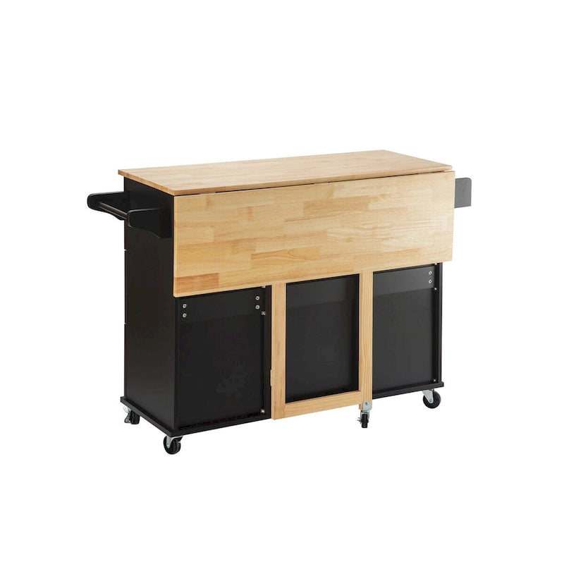 Îlot de cuisine mobile et desserte, avec plateau extensible en bois d'hévéa et 3 tiroirs - 53,93 cm (L) x 17 cm (l) x 36,22 cm (H)