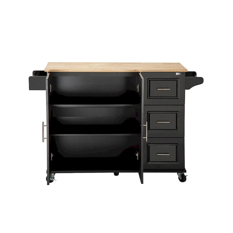 Îlot de cuisine mobile et desserte, avec plateau extensible en bois d'hévéa et 3 tiroirs - 53,93 cm (L) x 17 cm (l) x 36,22 cm (H)