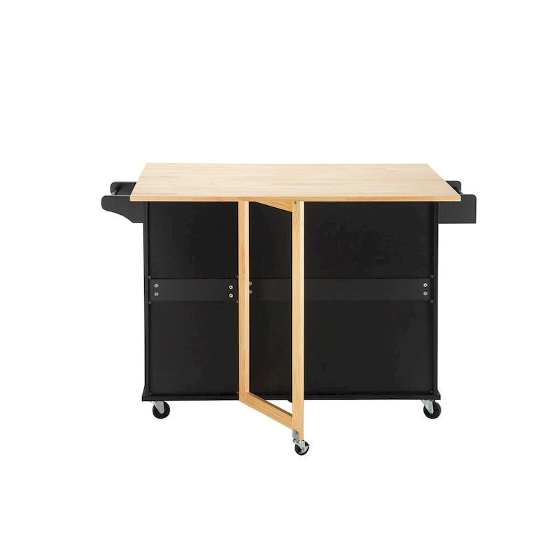 Îlot de cuisine mobile et desserte, avec plateau extensible en bois d'hévéa et 3 tiroirs - 53,93 cm (L) x 17 cm (l) x 36,22 cm (H)