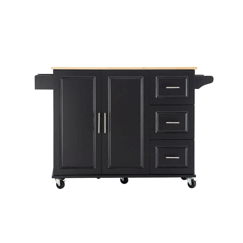 Îlot de cuisine mobile et desserte, avec plateau extensible en bois d'hévéa et 3 tiroirs - 53,93 cm (L) x 17 cm (l) x 36,22 cm (H)