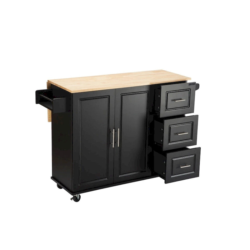 Îlot de cuisine mobile et desserte, avec plateau extensible en bois d'hévéa et 3 tiroirs - 53,93 cm (L) x 17 cm (l) x 36,22 cm (H)