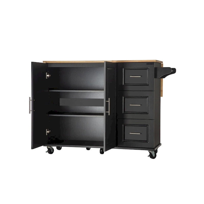 Îlot de cuisine mobile et desserte, avec plateau extensible en bois d'hévéa et 3 tiroirs - 53,93 cm (L) x 17 cm (l) x 36,22 cm (H)