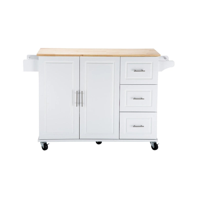Îlot de cuisine mobile et desserte, avec plateau extensible en bois d'hévéa et 3 tiroirs - 53,93 cm (L) x 17 cm (l) x 36,22 cm (H)