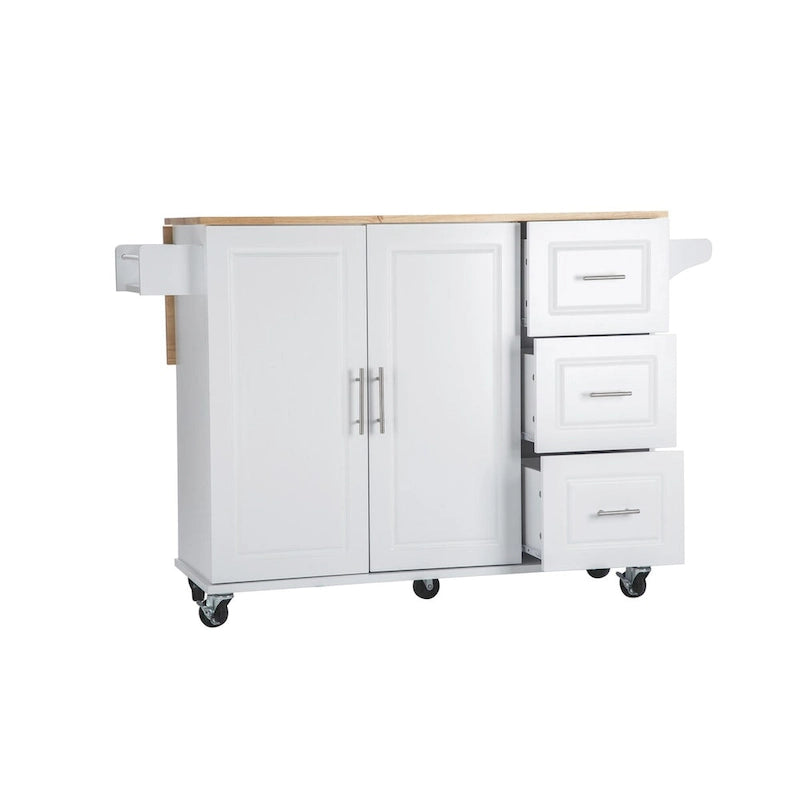 Îlot de cuisine mobile et desserte, avec plateau extensible en bois d'hévéa et 3 tiroirs - 53,93 cm (L) x 17 cm (l) x 36,22 cm (H)