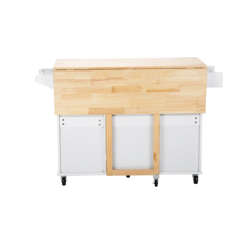 Îlot de cuisine mobile et desserte, avec plateau extensible en bois d'hévéa et 3 tiroirs - 53,93 cm (L) x 17 cm (l) x 36,22 cm (H)
