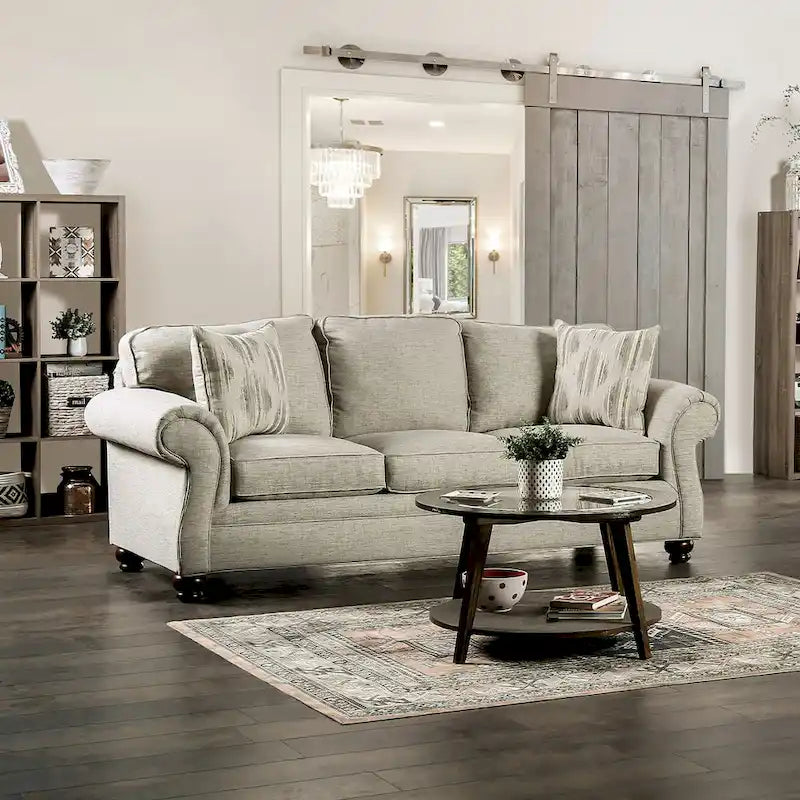 Ensemble de canapés 2 pièces Chetbert, style transitionnel, recouvert de tissu crème, par Furniture of America