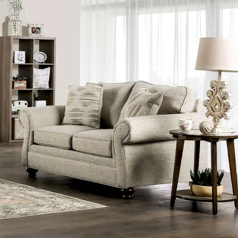 Ensemble de canapés 2 pièces Chetbert, style transitionnel, recouvert de tissu crème, par Furniture of America