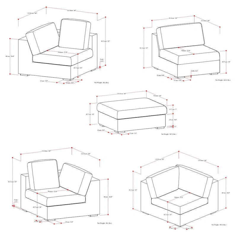 Ensemble canapé d'angle modulaire et pouf WyndenHall Marlee en tissu chenille velouté haute performance