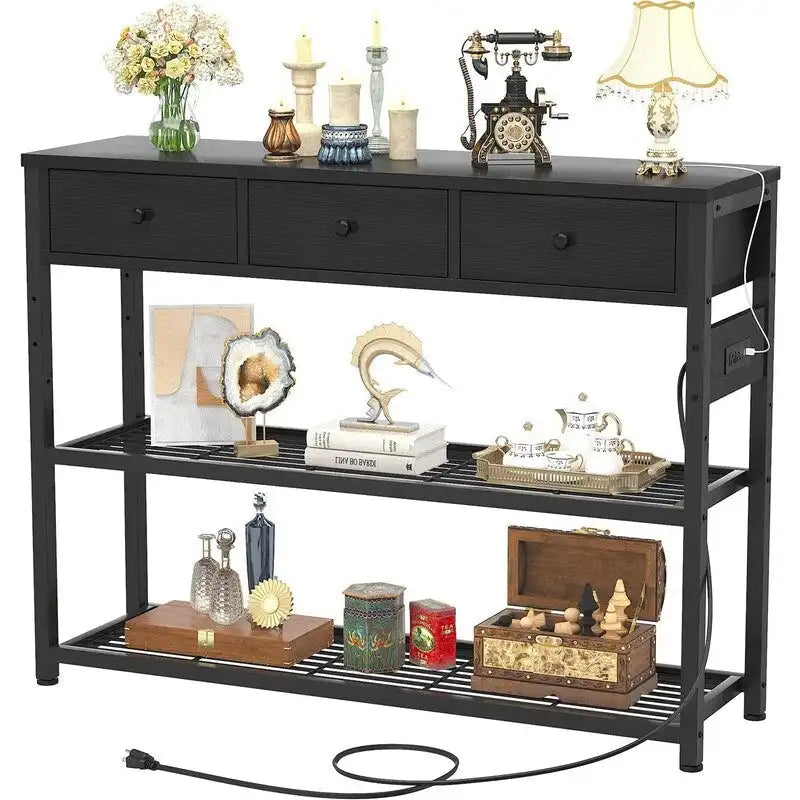 Table d'entrée 47 avec prises électriques et ports USB - 11,8 cm (P) x 47,2 cm (L) x 31,8 cm (H)