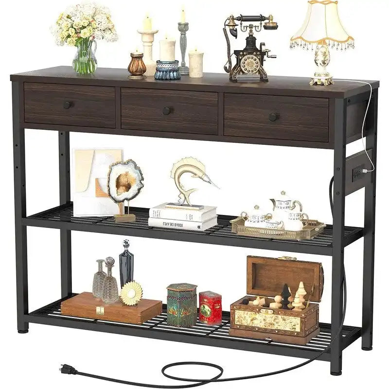 Table d'entrée 47 avec prises électriques et ports USB - 11,8 cm (P) x 47,2 cm (L) x 31,8 cm (H)