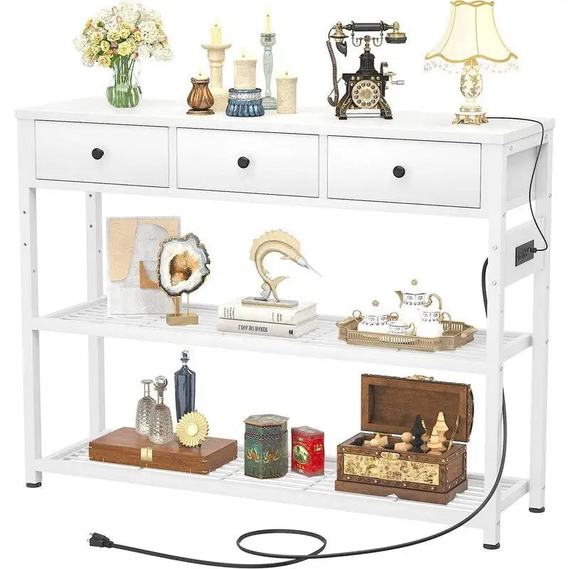 Table d'entrée 47 avec prises électriques et ports USB - 11,8 cm (P) x 47,2 cm (L) x 31,8 cm (H)