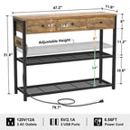 Table d'entrée 47 avec prises électriques et ports USB - 11,8 cm (P) x 47,2 cm (L) x 31,8 cm (H)