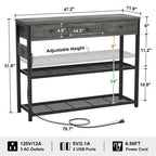 Table d'entrée 47 avec prises électriques et ports USB - 11,8 cm (P) x 47,2 cm (L) x 31,8 cm (H)
