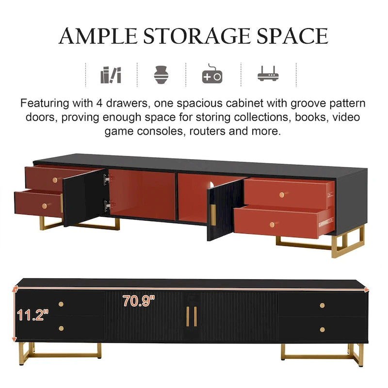 Meuble TV pour téléviseur de plus de 65 pouces, console multimédia TV, meuble TV moderne avec rangement, meuble console TV pour salon