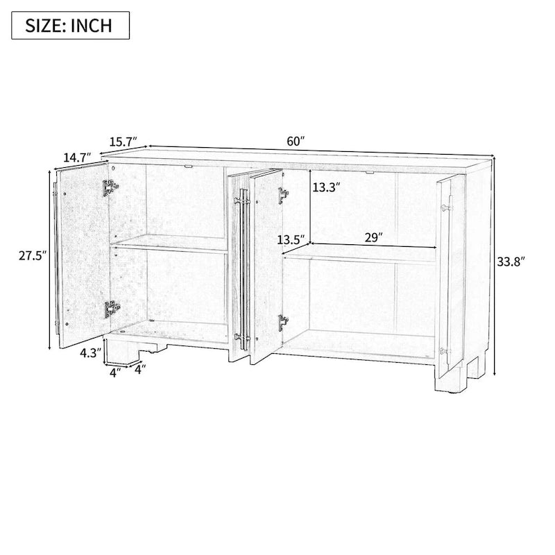 Buffet traditionnel en bois avec étagères réglables
