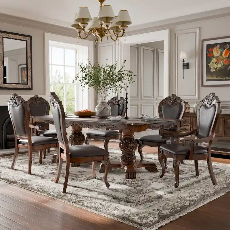 Ensemble de table à manger extensible 7 pièces en bois massif traditionnel Eugene de Furniture of America