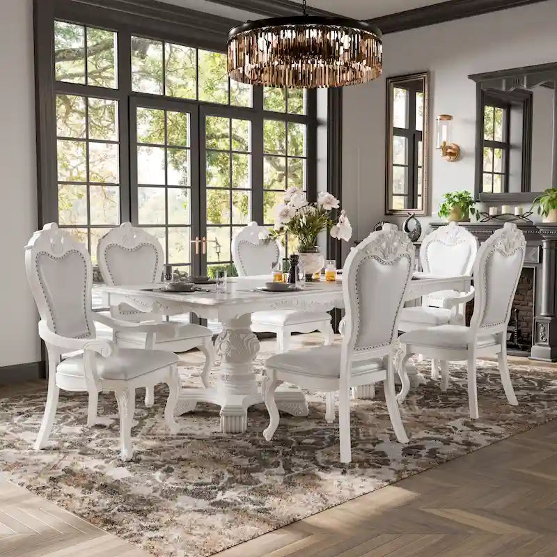 Ensemble de table à manger extensible 7 pièces en bois massif traditionnel Eugene de Furniture of America