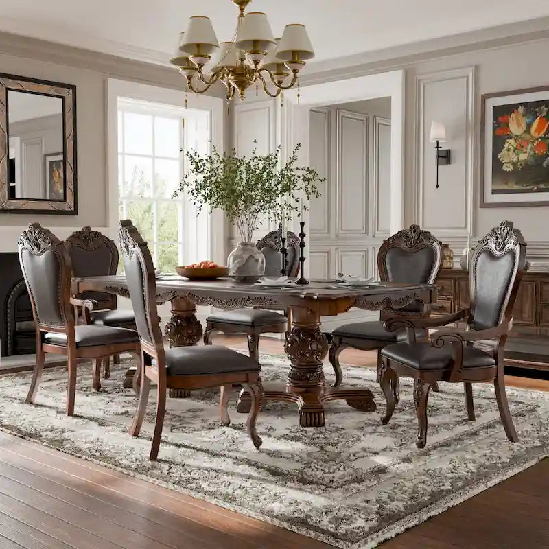 Ensemble de table à manger extensible 7 pièces en bois massif traditionnel Eugene de Furniture of America