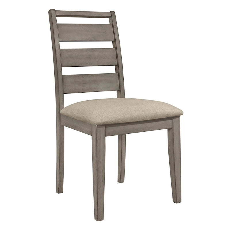 Ensemble de 2 chaises de salle à manger Rie de 63,5 cm (25 pouces), dossier à barreaux gris, assise rembourrée en tissu grège.