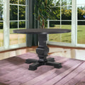HomeRoots 47 Black Rounded Solid Wood Pedestal Base Dining Table