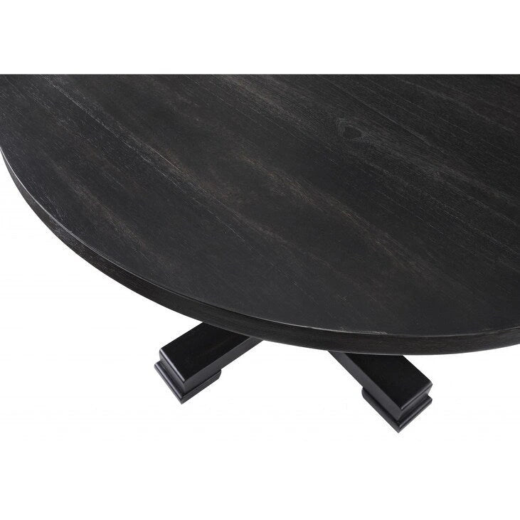 Table de salle à manger HomeRoots 47 avec pied central arrondi en bois massif noir