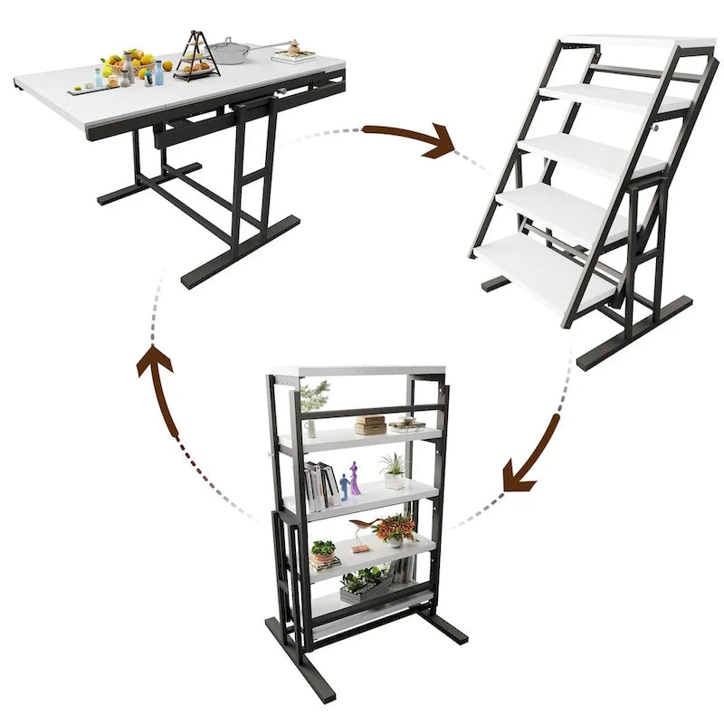 Table de salle à manger convertible multifonctionnelle en acajou massif, étagère de table gain de place amovible pour la maison et le studio, finition blanche