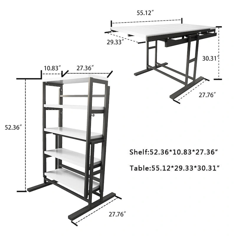 Table de salle à manger convertible multifonctionnelle en acajou massif, étagère de table gain de place amovible pour la maison et le studio, finition blanche