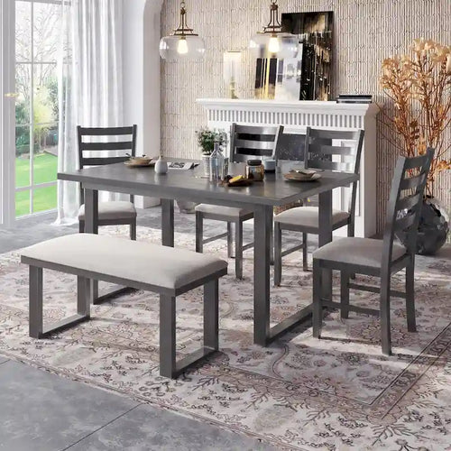 Ensemble de salle à manger de style campagnard 5 pièces comprenant une table rectangulaire et une chaise.